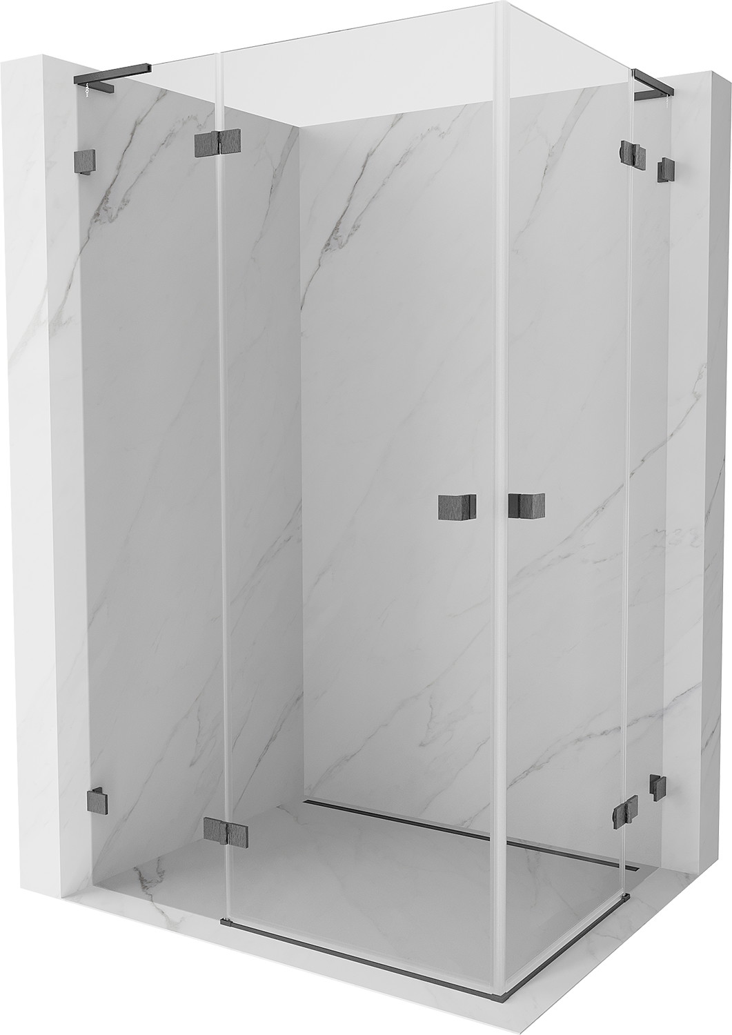 Mexen Lunar L Duo Hinged Shower Enclosure Left 90 x 80 cm, Transparent, Brushed Gun Gray - 834L-090L-080P-66-00